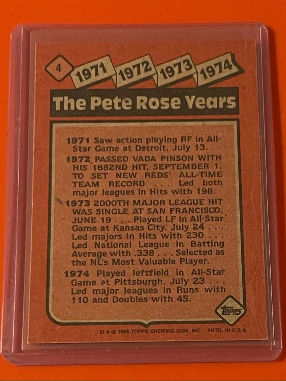 Pete Rose Years 1971-1974 #4 1986 Topps Baseball Trading Card